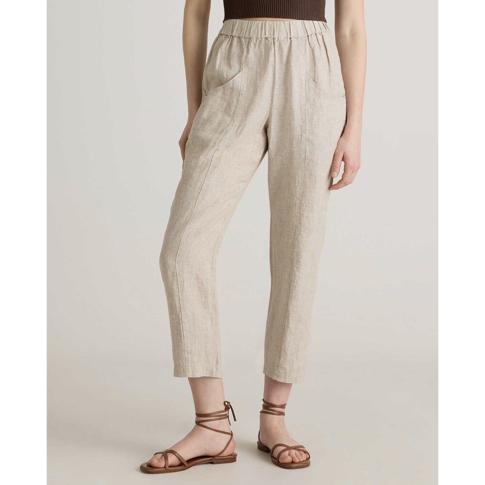 Quince 100% European Linen Tapered Ankle Pants Flax Beige Size Large L